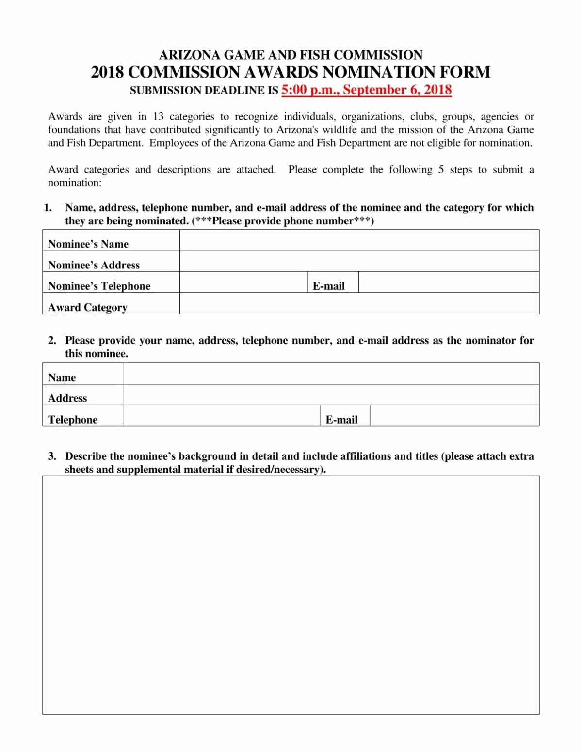 Employee Of the Month Nomination form Template Best Of Game &amp; Fish Award Nomination form