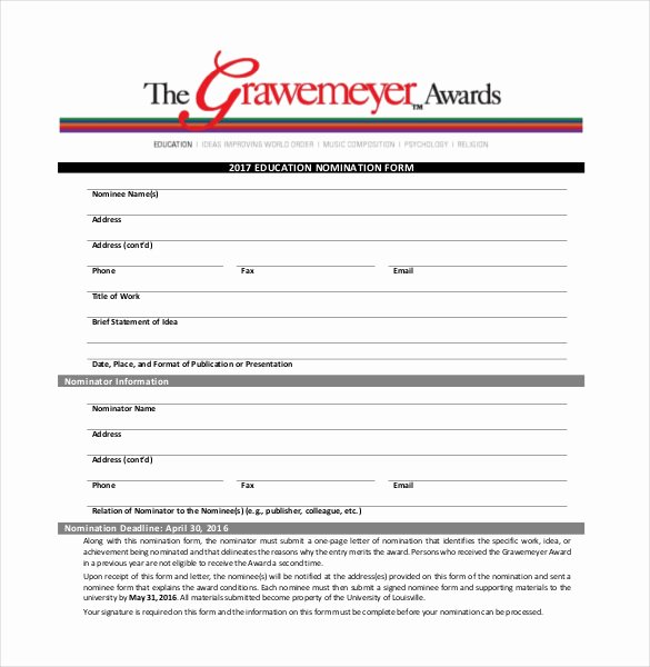 Employee Of the Month Nomination form Template Lovely Award Nomination form Template 12 Free Word Pdf