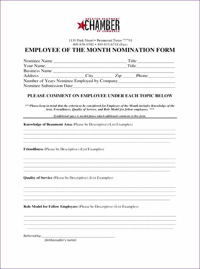 Employee Of the Month Nomination form Template Unique 11 Pareto Chart Template Excel Exceltemplates