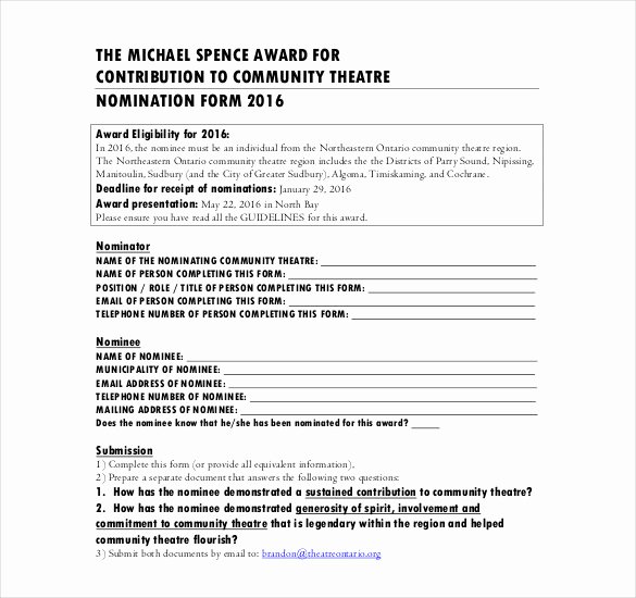 Employee Of the Month Nomination form Template Unique Award Nomination form Template 12 Free Word Pdf