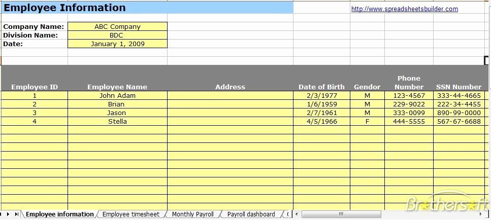 Employee Payroll Ledger Template Awesome Employee Information Payroll Ledger Template Spreadsheet