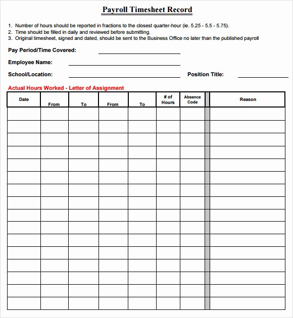 Employee Payroll Ledger Template Luxury 14 Sample Payroll Timesheet Templates to Download