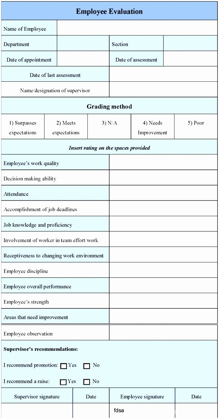 Employee Performance Evaluation form Excel Beautiful 9 Staff Evaluation form Template Uoiuw