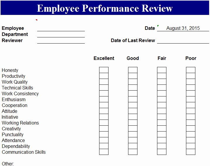 Employee Performance Evaluation form Excel Beautiful Employee Performance Review Template My Excel Templates