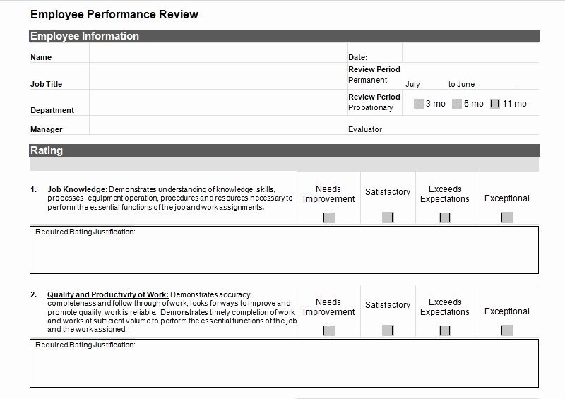 Employee Performance Evaluation form Excel Beautiful Simple Employee Performance Review Template Excel and Word