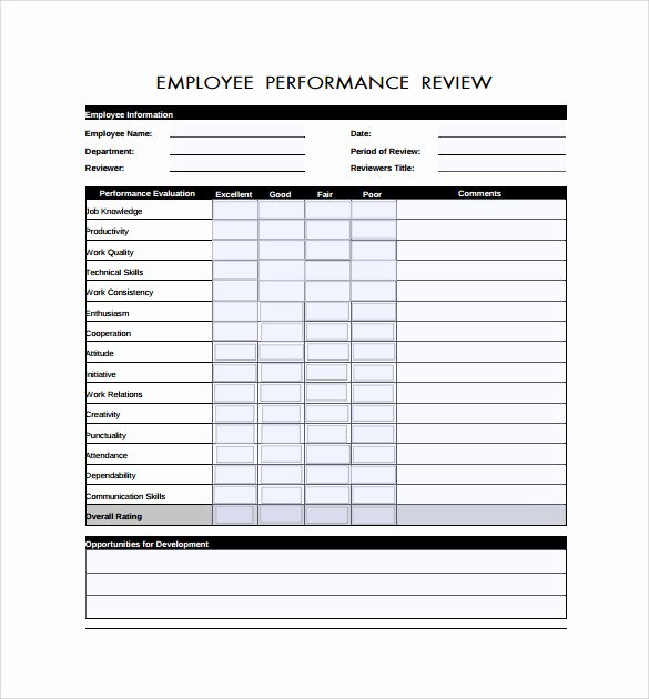 Employee Performance Evaluation form Excel Best Of Employee Review forms 5 Download Free Documents In Pdf