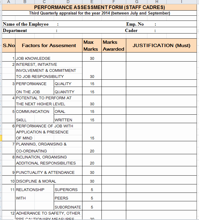 Employee Performance Evaluation form Excel Fresh Quarterly Performance Appraisal form