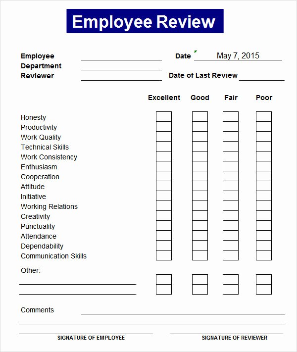 Employee Performance Evaluation form Excel Luxury 8 Employee Review Templates Pdf Word Pages