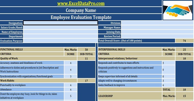 Employee Performance Evaluation form Excel Unique Download Employee Evaluation or Employee Performance