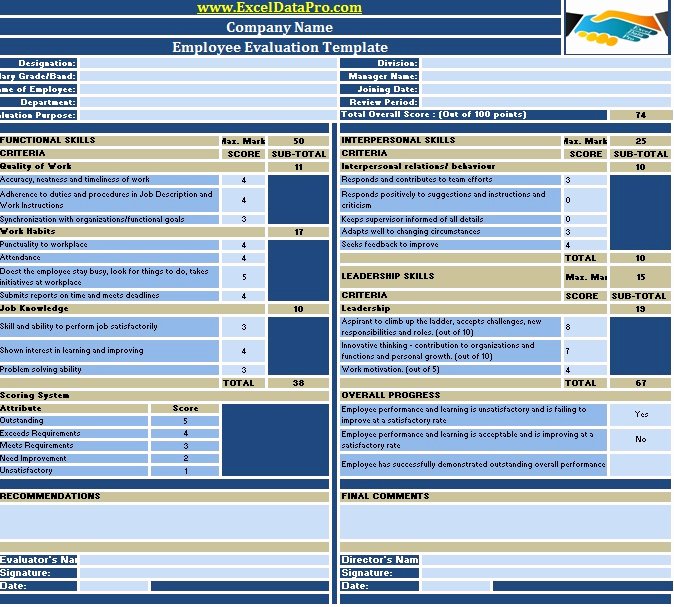 Employee Performance Scorecard Template Excel Fresh Download Employee Evaluation or Employee Performance