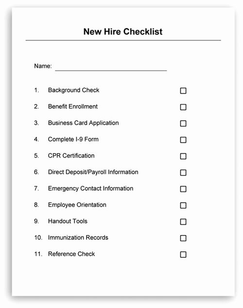 Employee Personnel File Template Inspirational Employee New Hire Checklist Employee forms