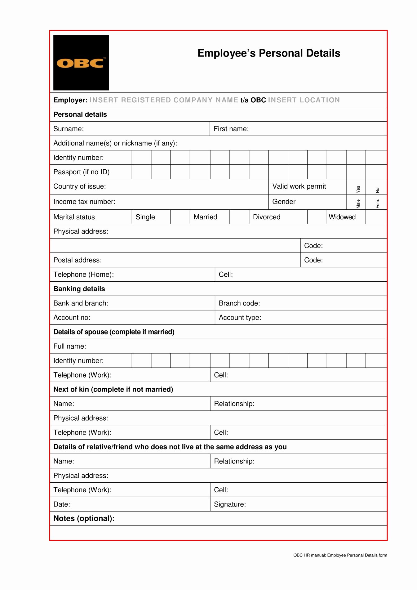 Employee Personnel File Template Lovely Line Pdf Obc Hr forms Employee Personal Details Page 1