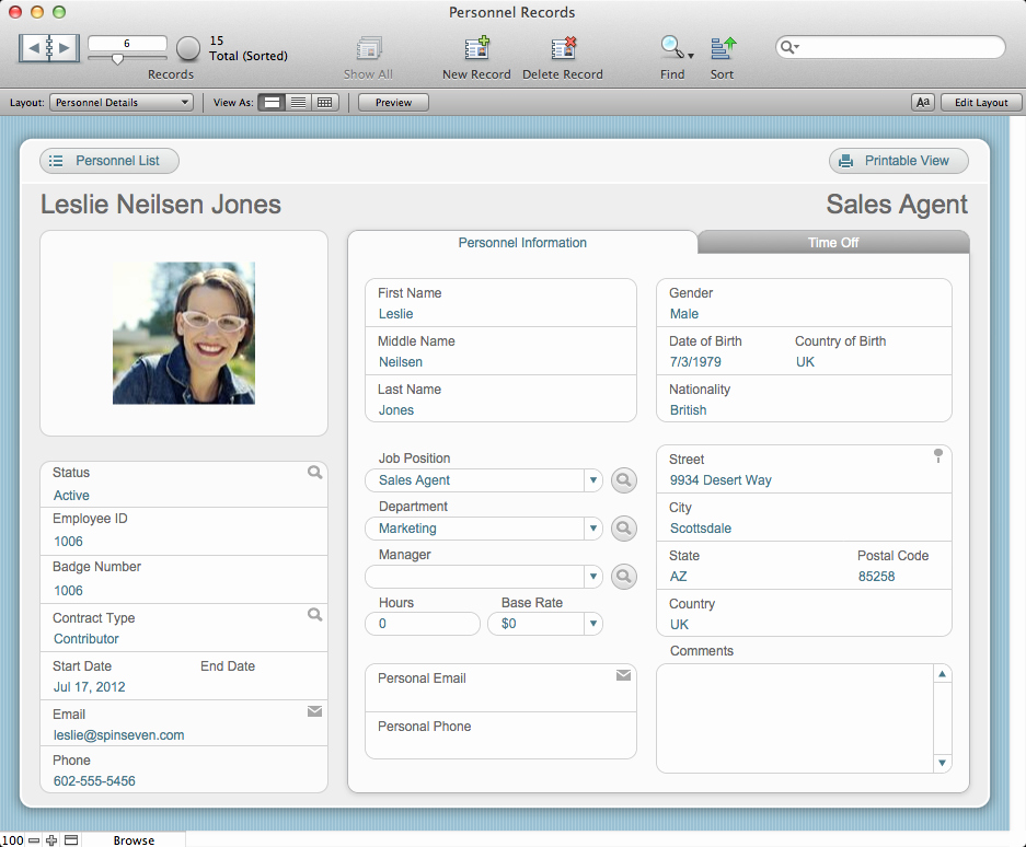 Employee Personnel File Template Unique the Mac Fice Personnel Records Filemaker Pro 12