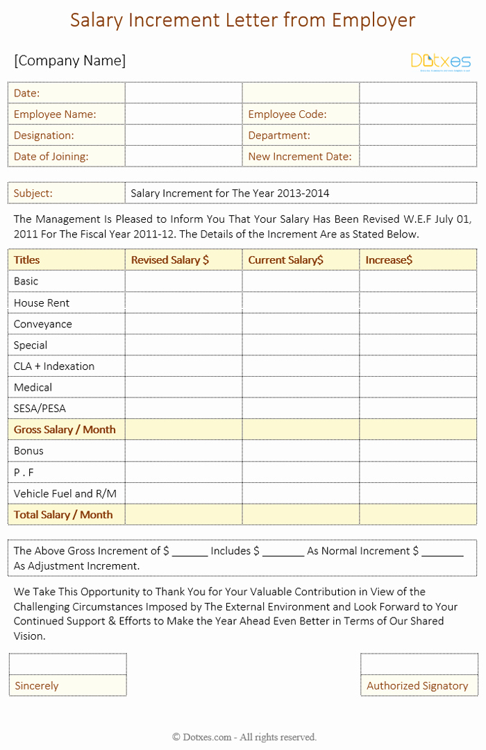 Employee Raise form Inspirational Salary Increment Letter 6 Best Printable Samples Dotxes