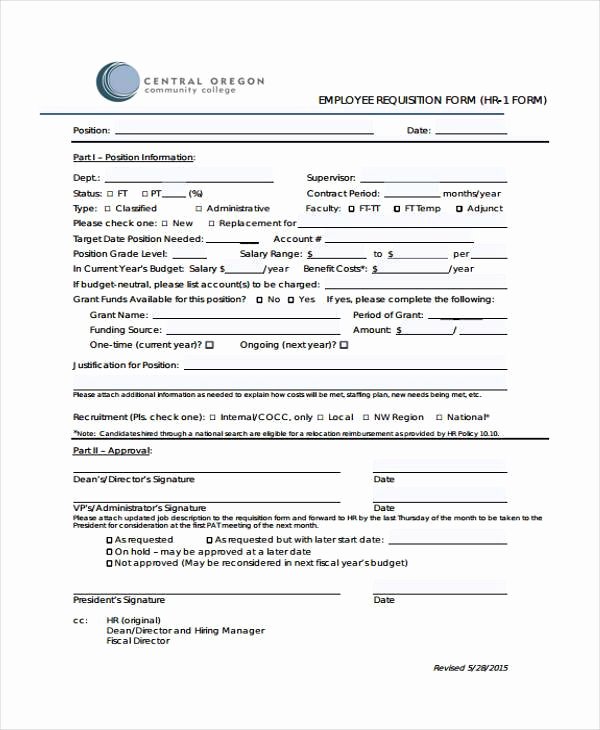 Employee Requisition form Awesome 29 Hr form Templates