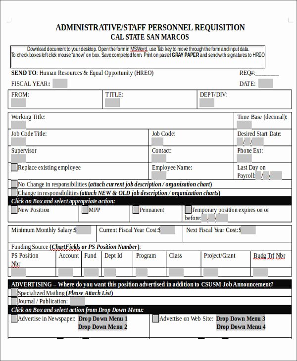 Employee Requisition form Elegant 22 Requisition forms In Doc