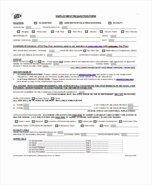 Employee Requisition form Sample Beautiful Sample Requisition forms