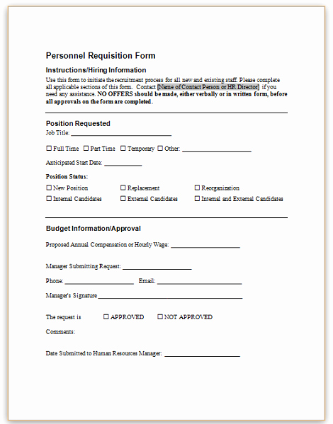 Employee Requisition form Sample Beautiful This Sample form Requests that A New Position Be Created