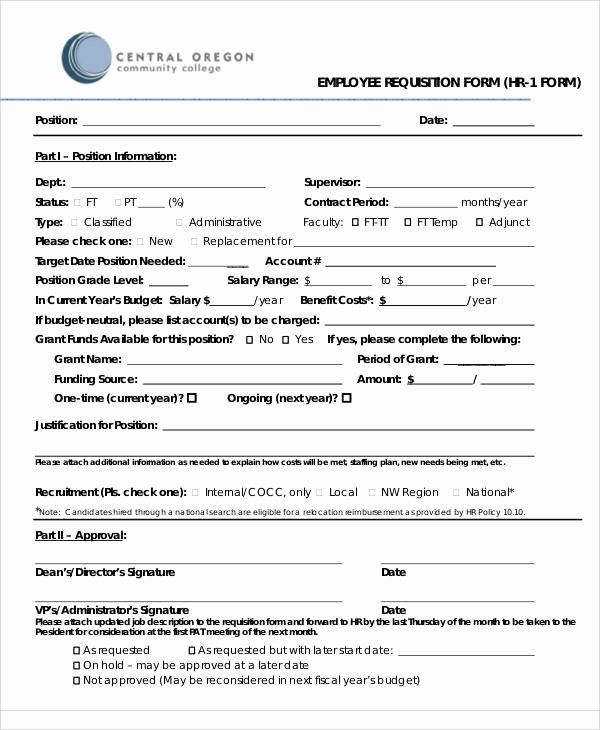 Employee Requisition form Sample Best Of Requisition form Example