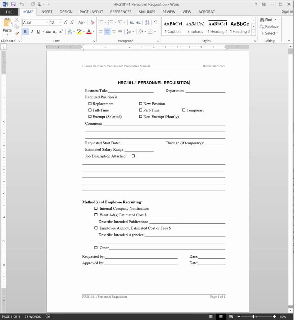 Employee Requisition form Template Inspirational Personnel Requisition Template