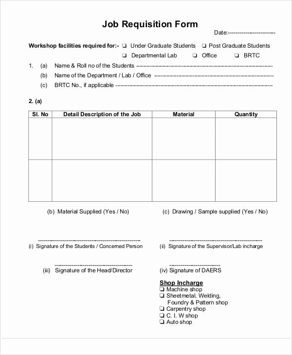 Employee Requisition form Template New Requisition form Example