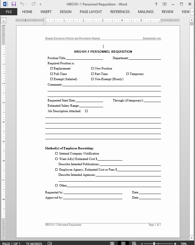 Employee Requisition form Unique Personnel Requisition Template