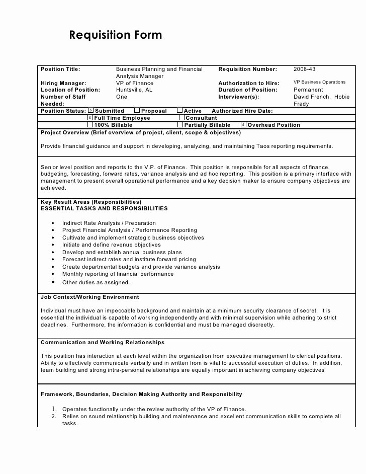 Employee Requisition forms Awesome Requisition form