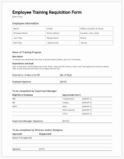 Employee Requisition forms Elegant Employee Training Requisition form Templates