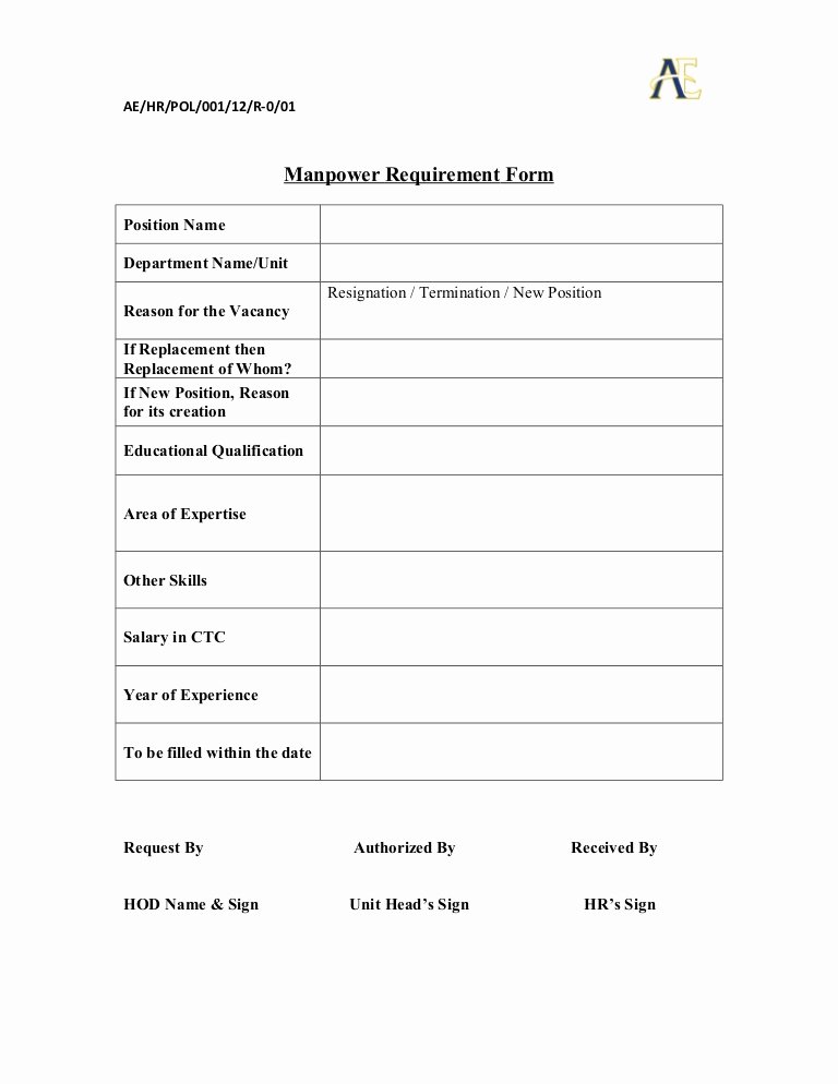 Employee Requisition forms Elegant Manpower Requisition form