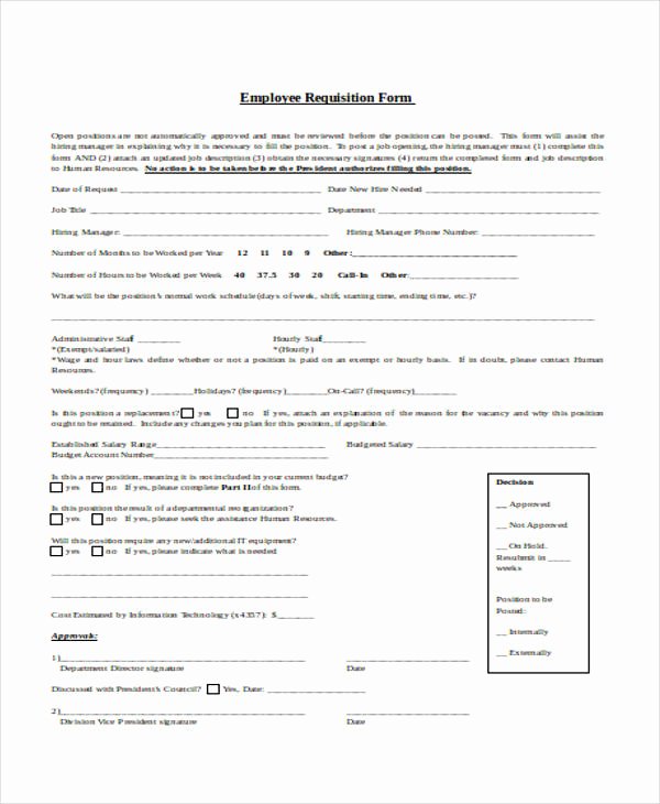 Employee Requisition forms Fresh 8 Employment Requisition form Sample Free Sample