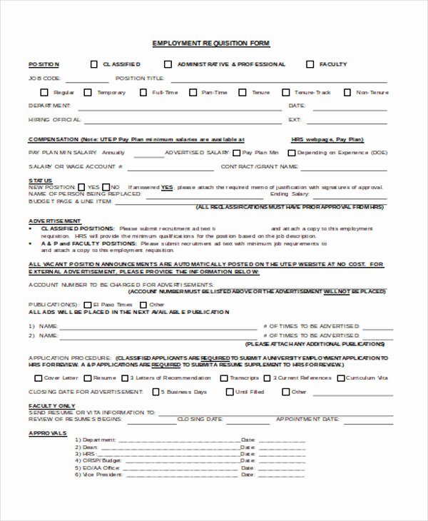Employee Requisition forms Luxury 8 Employment Requisition form Sample Free Sample