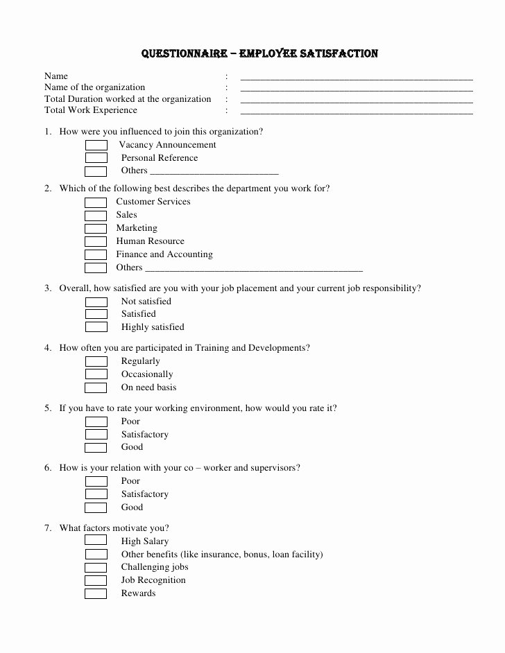 Employee Satisfaction Survey Questionnaire Doc Beautiful Questionnaire[1]