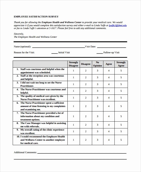 Employee Satisfaction Survey Questionnaire Doc Elegant 10 Survey form Templates