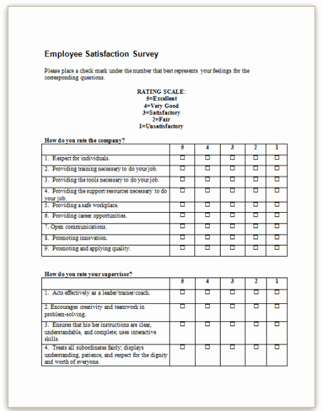Employee Satisfaction Survey Questionnaire Doc Fresh form Specifications