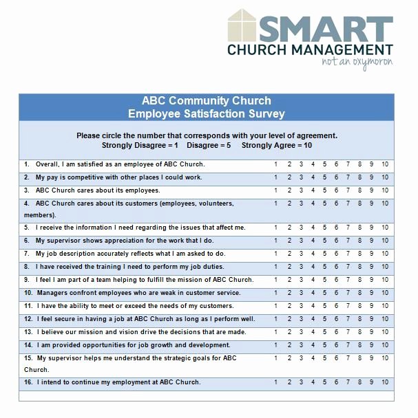 Employee Satisfaction Survey Questionnaire Doc Luxury Church forms and Job Descriptions Hr