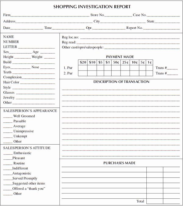 Employee theft Policy Sample New Sample Shopping Investigation Report form