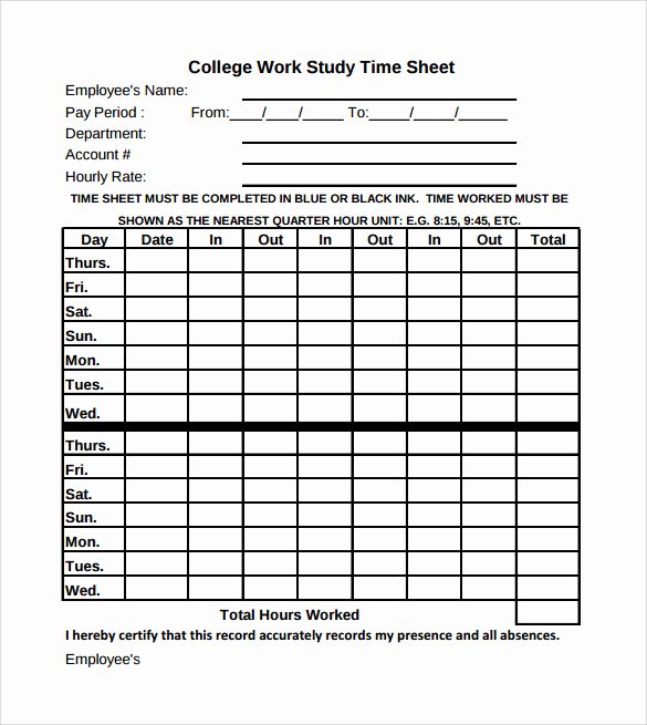 Employee Time Study Template Beautiful 11 Sample Work Timesheet Calculators
