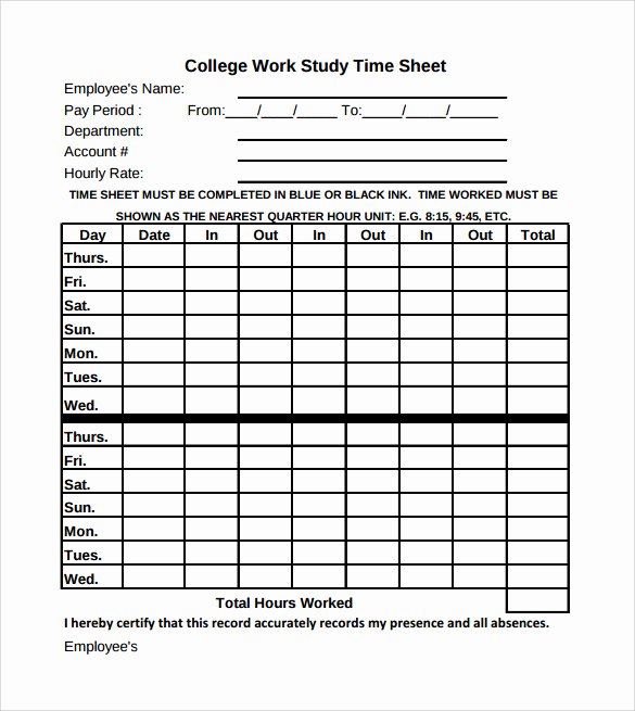 Employee Time Study Template Beautiful 11 Sample Work Timesheet Calculators