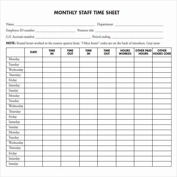 Employee Time Study Template Best Of Monthly Timesheet Template 9 Free Samples Examples