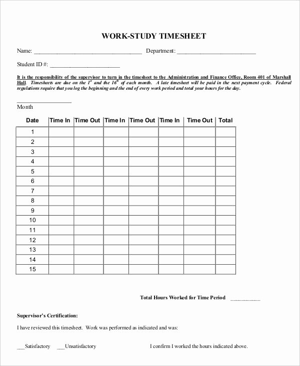 Employee Time Study Template Lovely 28 Printable Timesheet Templates