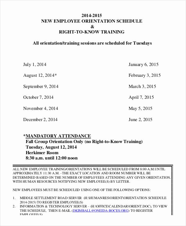 Employee Training Schedule Template New Employee Training Schedule Template 15 Free Word Pdf