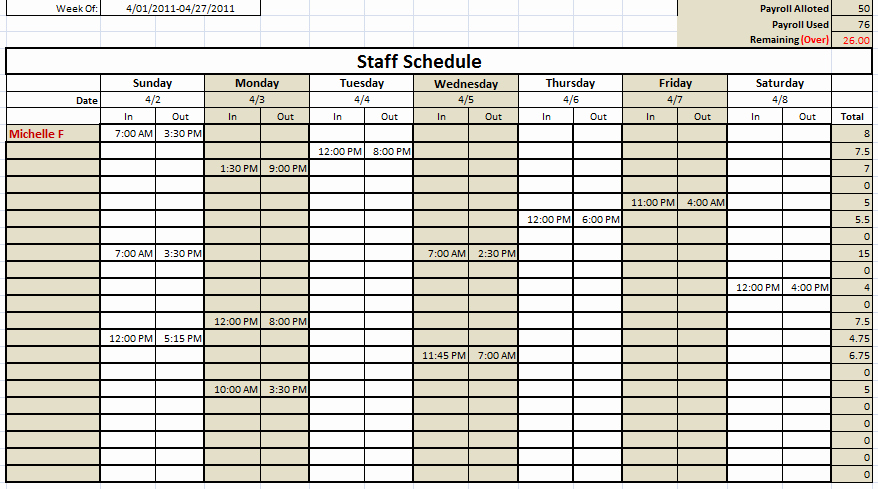 Employee Weekly Schedule Template Free Inspirational 6 Free Staff Schedule Template Ms Excel Schedule