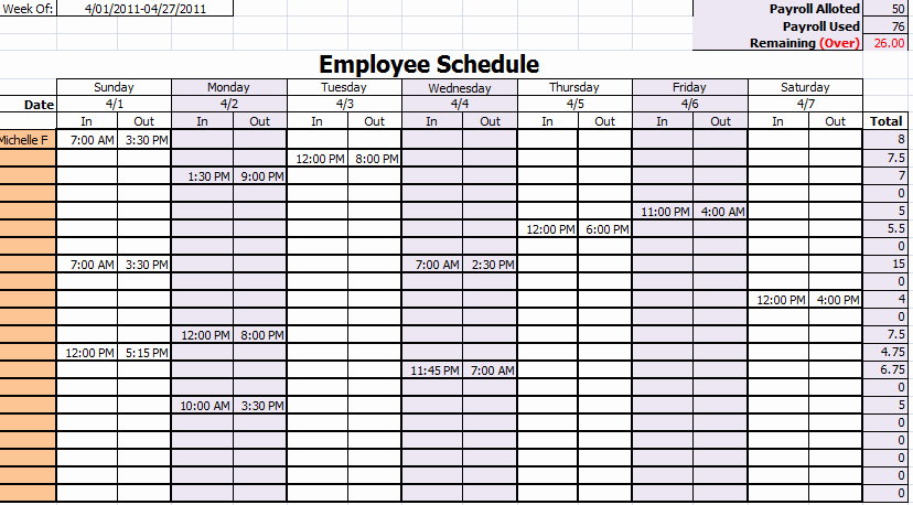 Employee Weekly Schedule Template Free Luxury 15 Free Employee Work Schedule Templates Schedule Templates