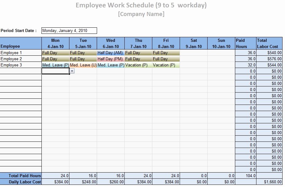 Employee Weekly Schedule Template Free Unique Employee Work Schedule Template Word Excel