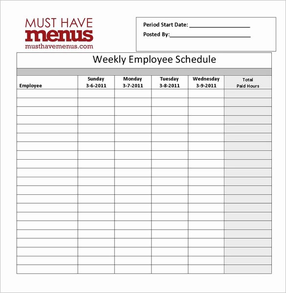 Employee Weekly Schedule Template Free Unique Restaurant Schedule Template 11 Free Excel Word