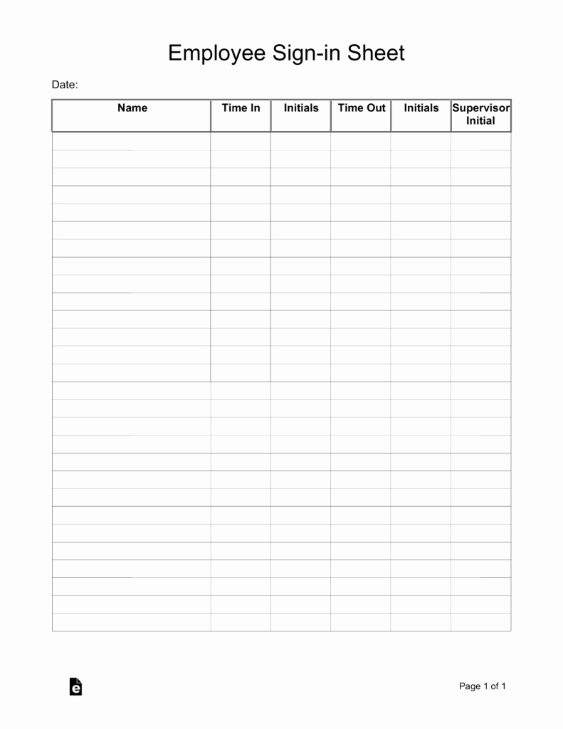 Employees Sign In Sheet Unique Employee Sign In Sheet Template