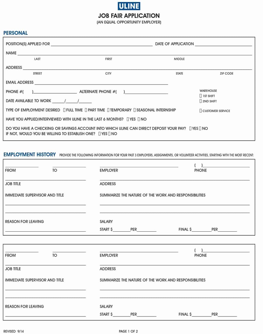 Employment Applications Printable Template Inspirational 50 Free Employment Job Application form Templates