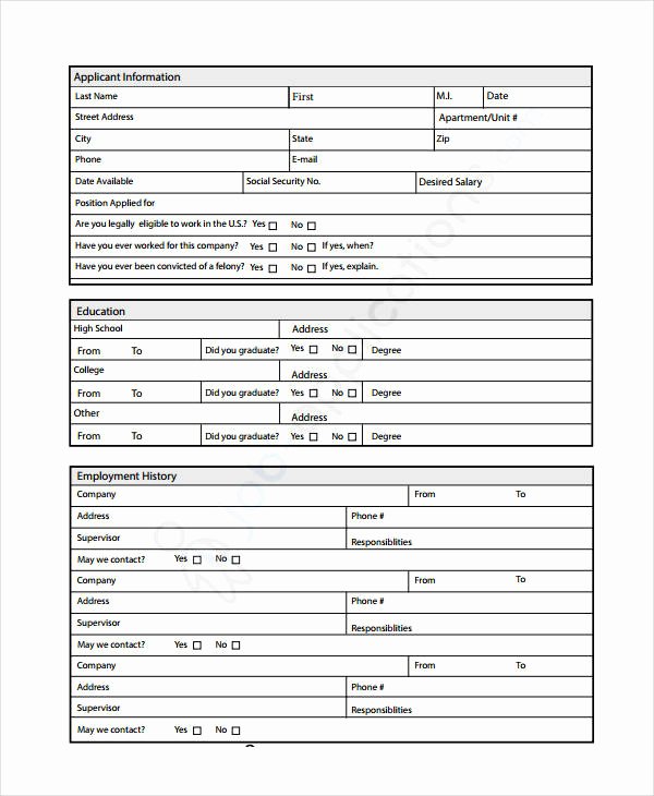 Employment Applications Printable Template Lovely Generic Employment Application Template 8 Free Pdf