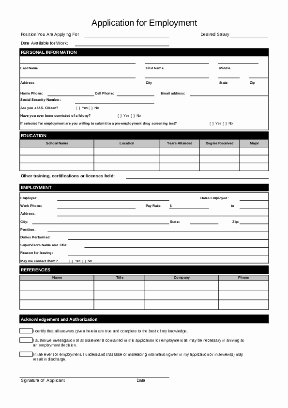 Employment Applications Printable Template Luxury Blank Job Application form Samples Download Free forms