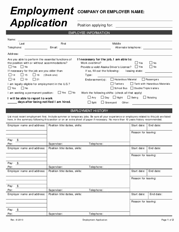Employment Applications Printable Template Luxury Blank Job Application form Samples Download Free forms
